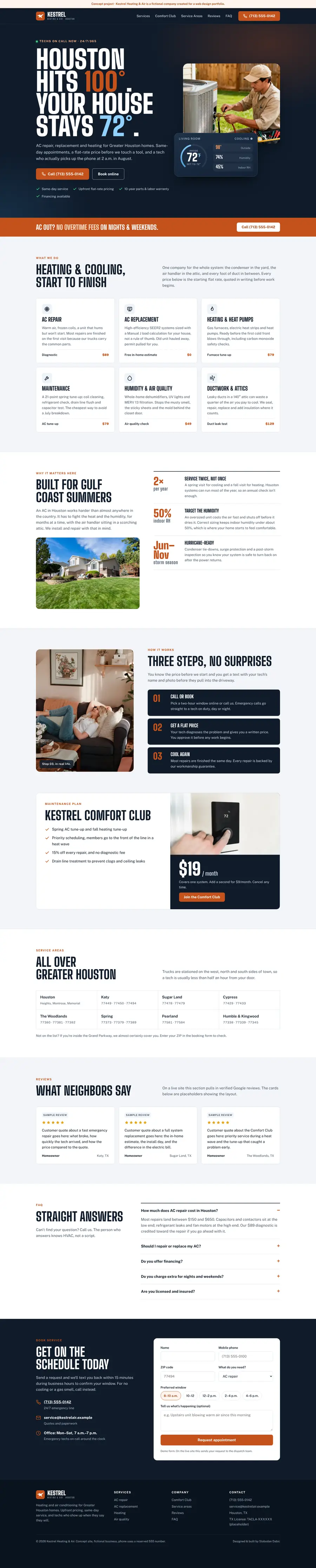 Kestrel Heating & Air website homepage